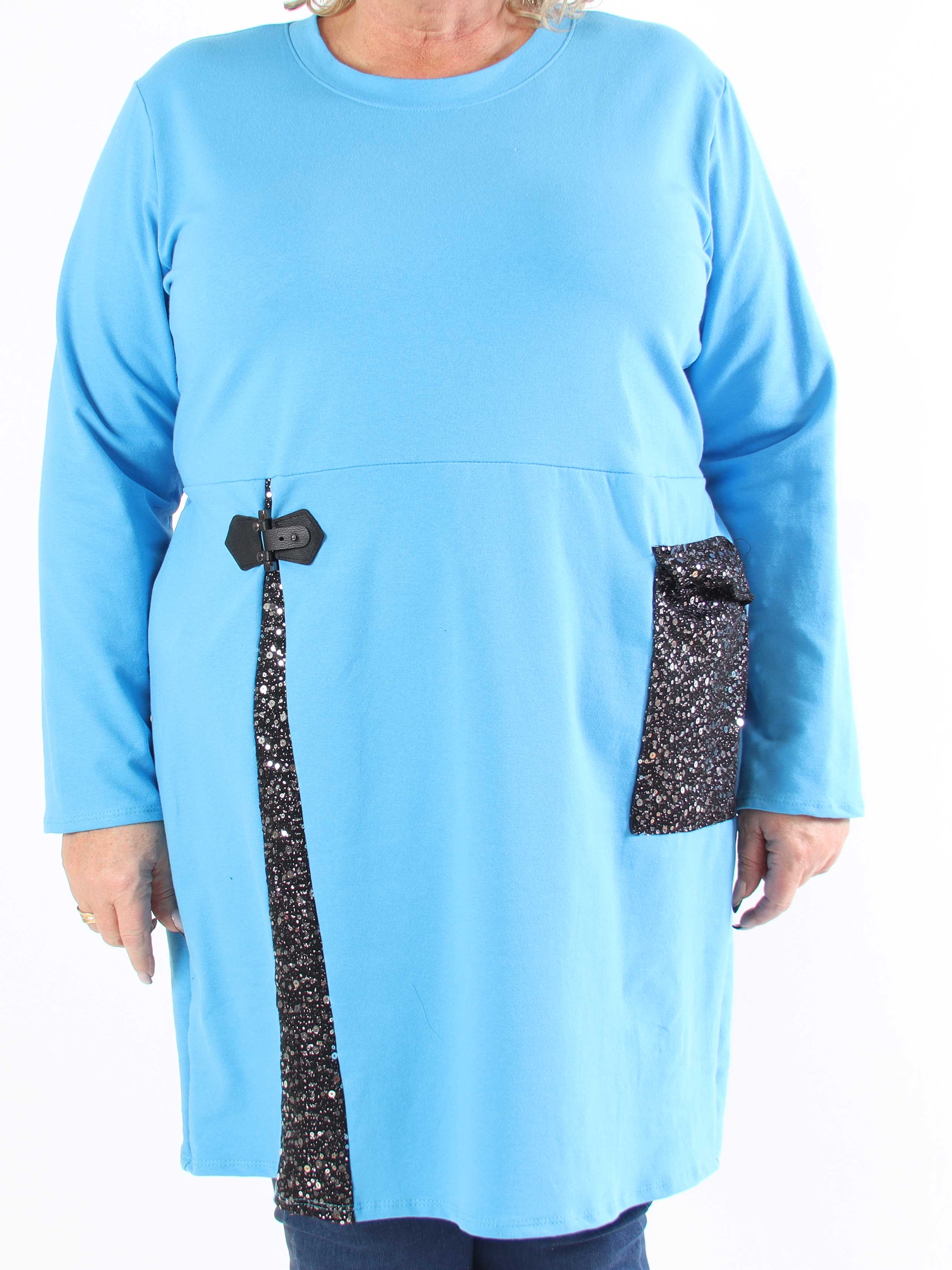 Micha - Plus size-klänning i bomull utsmyckad med paljetter